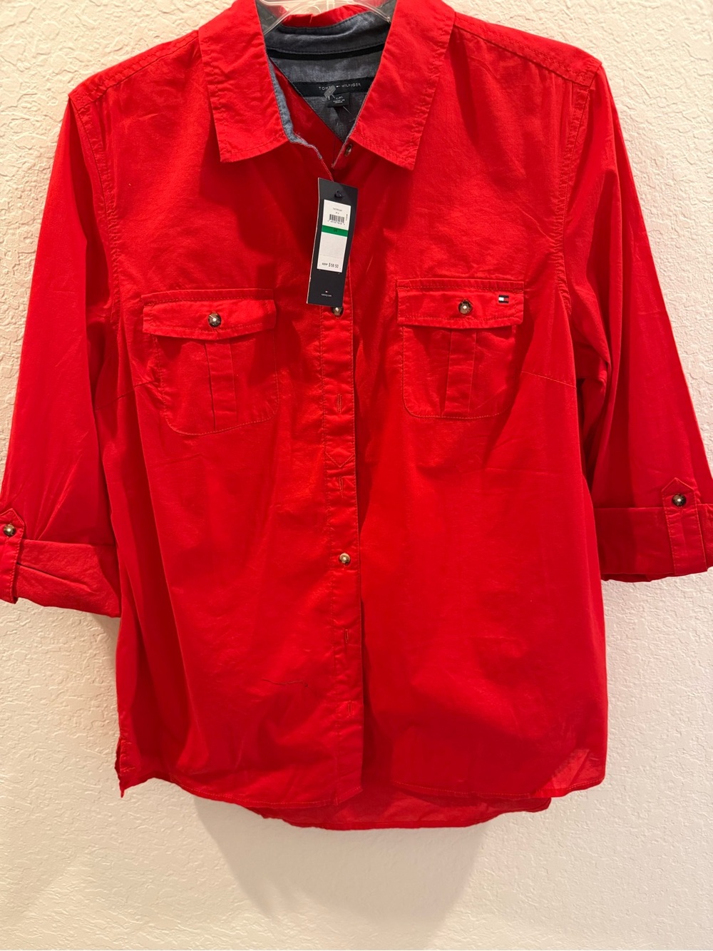 Tommy Hilfiger Women’s Bright Red Long-Sleeve Button Shirt